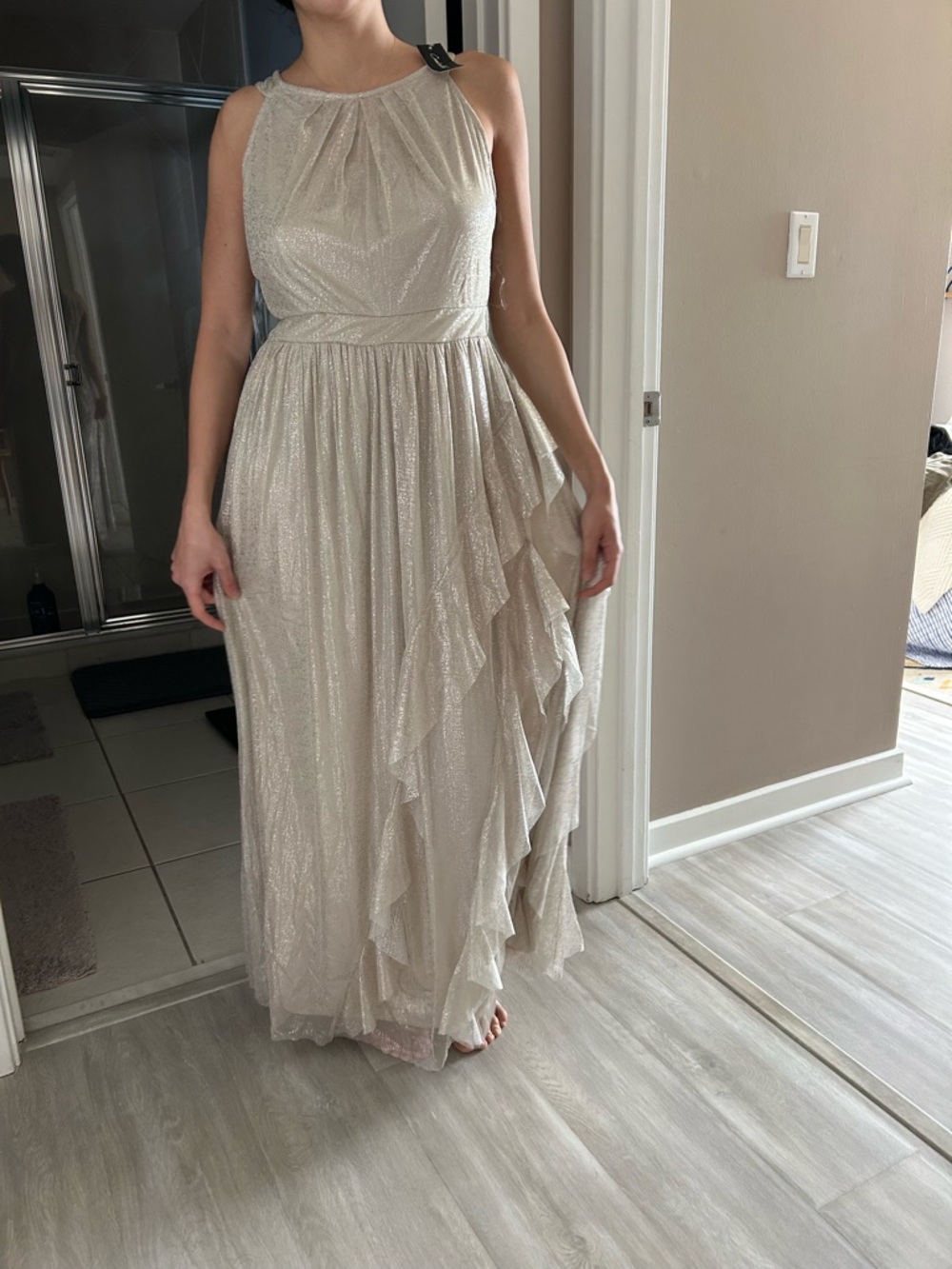 Elegant Shimmery Cream Maxi Dress